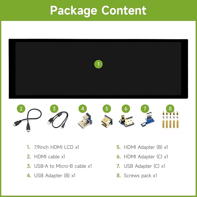 waveshare 7.9inch Capacitive Touch Screen LCD Compatible with Raspberry Pi 5/4B/3B+/3A+/2B/B+/A+/Zero/Zero W/WH/Zero 2W CM3+/4 400×1280 Resolution HDMI IPS Supports Jetson Nano/Windows