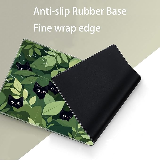 Keyboard Mouse Pad SetLarge Desk Pad+Keyboard Wrist Rest+Mouse Wrist Support+CoasterEasy Typing Pain Relief Non-Slip Wrist Support Mousepad Set Home OfficeBlack Cats in The Leaves