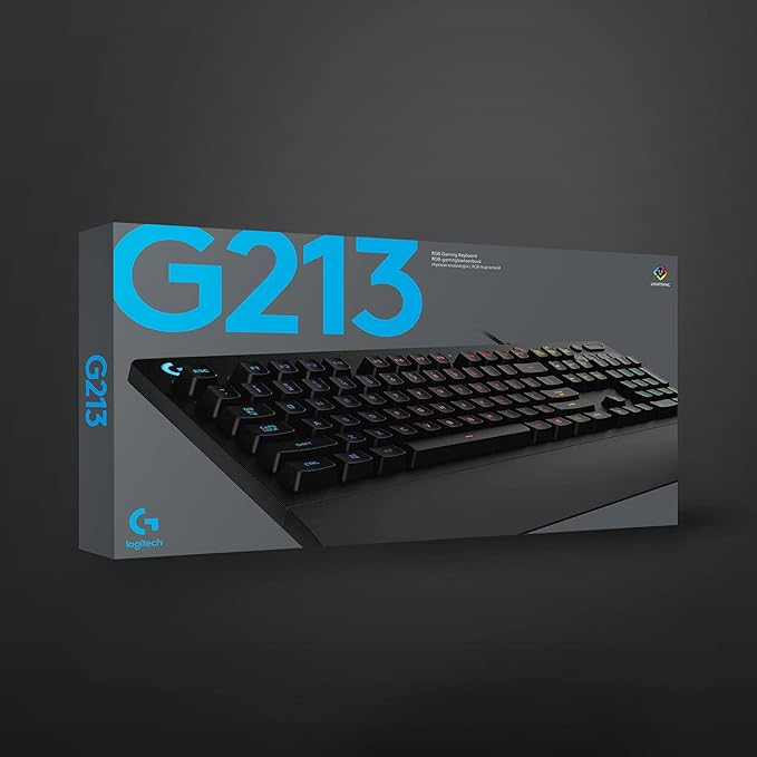 Logitech G213 Prodigy Gaming Keyboard - Wired RGB Backlit Keyboard with Mech-Dome Keys Palm Rest Adjustable Feet Media Controls USB Compatible with Windows – Black