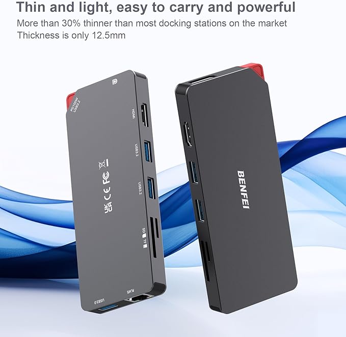BENFEI 9in1 USB C MST Laptop Docking Station USB-C Hub with HDMI DisplayPort Dual Monitor/3*USB Type-A/1*USB Type-C(10Gbps+100W PD)/SD/TF Card Reader/1*RJ45