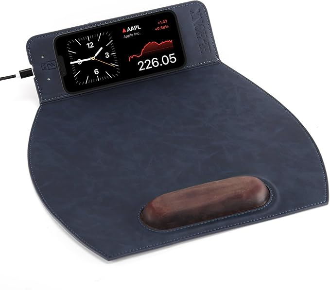 Magnetic Wireless Charging Mouse Pad with Ergonomic Design Mousepad with Wrist Support Foldable Mousepad with Wrist Rest and for Computer Laptop Office &amp Home 14 x 12.1 in Blue