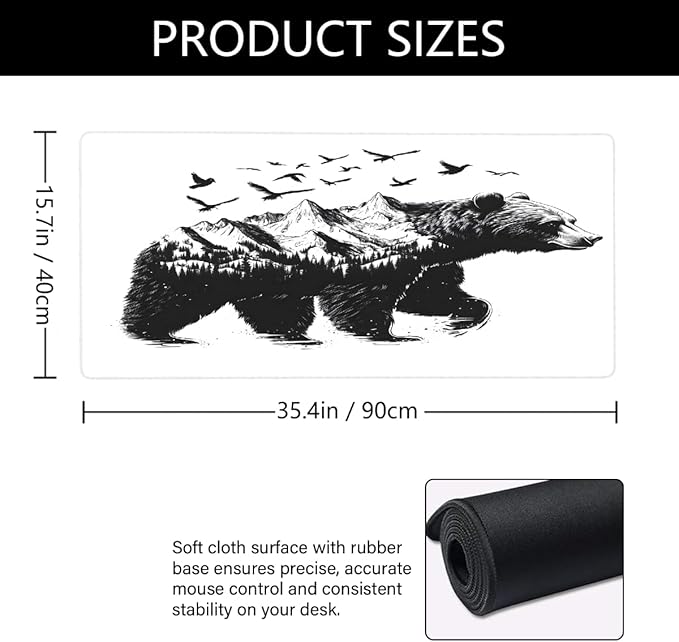 Black Forest Tree Bird Large Mouse Pad Gaming Mousepad Desk Mat for Desktop Computer Keyboard Waterproof Mouse Mat Desk Pad with Non-Slip Base for Game School Office Home 35.4 x 15.7