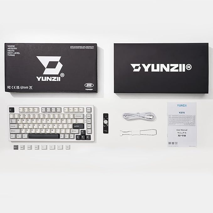 YUNZII YZ75 75% Hot Swappable Wireless Gaming Mechanical Keyboard RGB Backlights BT5.0/2.4G/USB-C Dye Sub PBT Keycaps for Linux/Win/Mac(Gateron G Pro Yellow White)