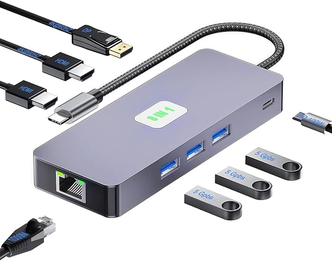 Laptop Docking Station 3 Monitors HDMITriple Monitor Docking Station 2 HDMI/DP USB C Docking Station 2 HDMI Monitor with 100W PD Charging USB A/C 3.0 Gigabit Ethernet for Dell/HP/Lenovo