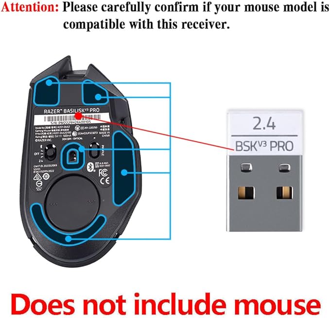USB Dongle Signal Mouse Receiver Adapter Compatible for Razer Basilisk V3 PRO Wireless Gaming Mouse (White V3 PRO)