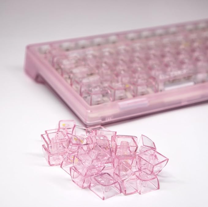 F98 Pro 95% Hot-Swappable Mechanical Keyboard – Transparent Keycaps RGB Backlit Gaming Keyboard Tri-Mode BT5.0/2.4G/USB-C OLED Display 4000mAh Battery Pink
