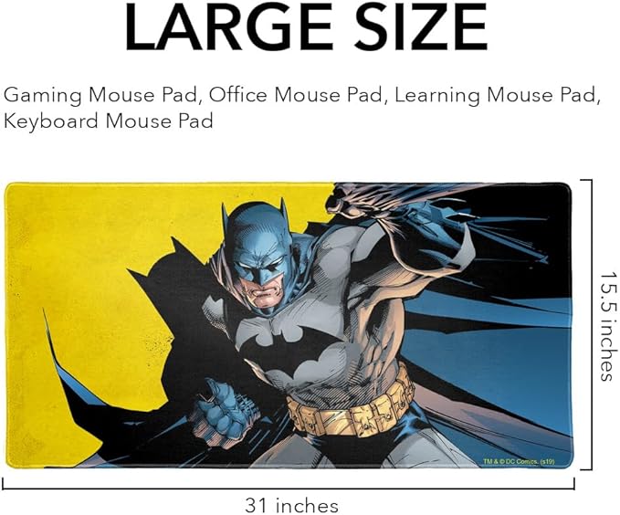 Batman Character Large Gaming Mouse Pad Desk Mat with Stitched Edges Non-Slip Base for Gamer Home and Office 31.5 x 15.7