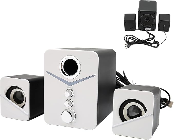 Sanpyl Computer Speaker Deep Bass High Power 2.1 Channel Desktop Speaker for Music LoversRed (White)