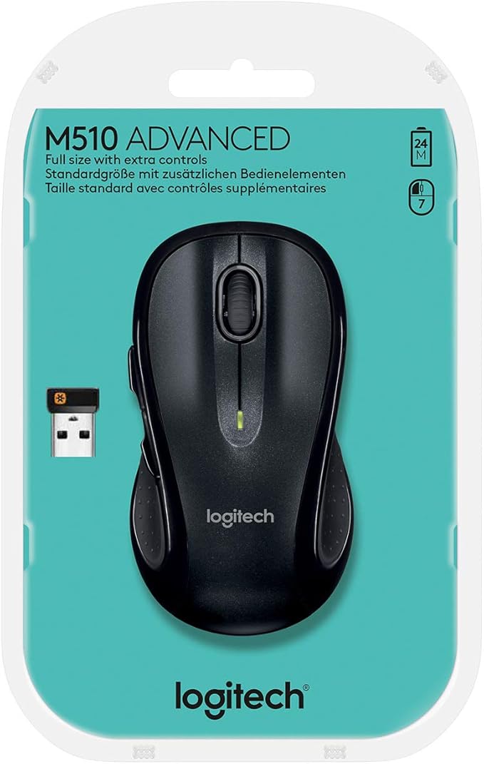 Logitech M510 Mouse Wireless Black 910-001825 (Black) (Renewed)