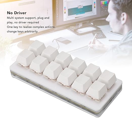 One Handed Macro Mechanical Keyboard 12 Keys Hot Swappable RGB Gaming Keypad Programmable Mini Red Switch Keyboard for OS X for for Pi (White)