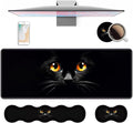 4 in 1 Ergonomic Keyboard Wrist Rest &amp Mouse Pad Wrist Rest Set Large XXL Gaming Desk Mat 31.5x 11.8 with Non-Slip Base Memory Foam for Home Office Study Gaming Black Cat Face