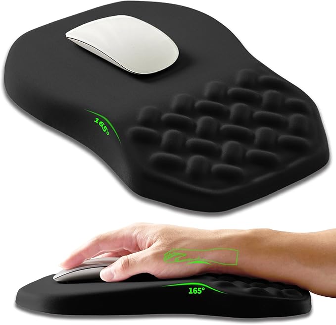 Ergonomic Slope Mouse Pad Wrist Support Wrist Rest Mousepad for Carpal Tunnel Pain Relief with Massage Bulge and Slow Rebound Memory Foam (12x8 inch Black)