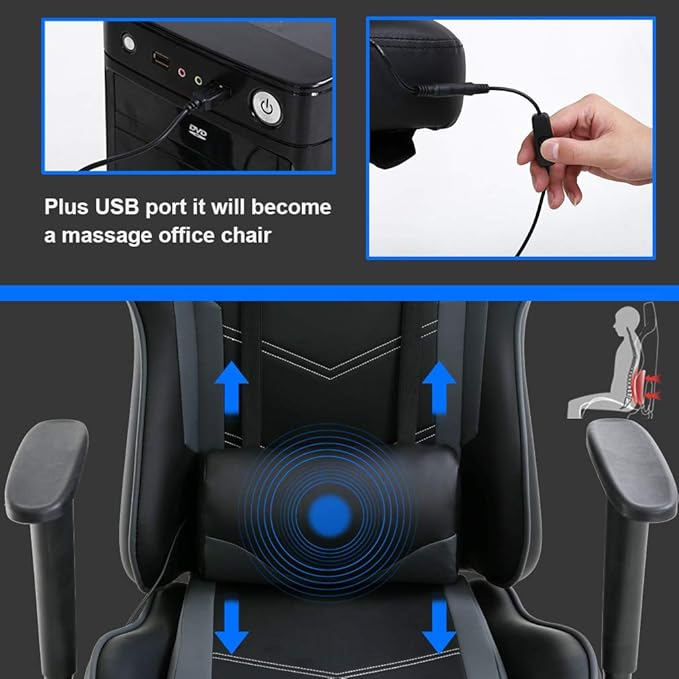 Ergonomic Gaming Chair for Adults Adjustable High-Back Computer Desk Chair with Lumbar Support and Footrest Leather Office Chair for Gaming Big and Tall Comfy Gamer Chair(Grey)