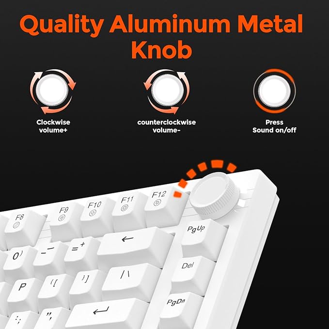 DAREU EK75 Wired Mechanical Keyboard75% Keyboard with Volume KnobGasket Mount Mechanical Gaming Keyboards81 Keys Rainbow SidelitPBT KeycapsLinear Dream Switch for PC Laptop - White