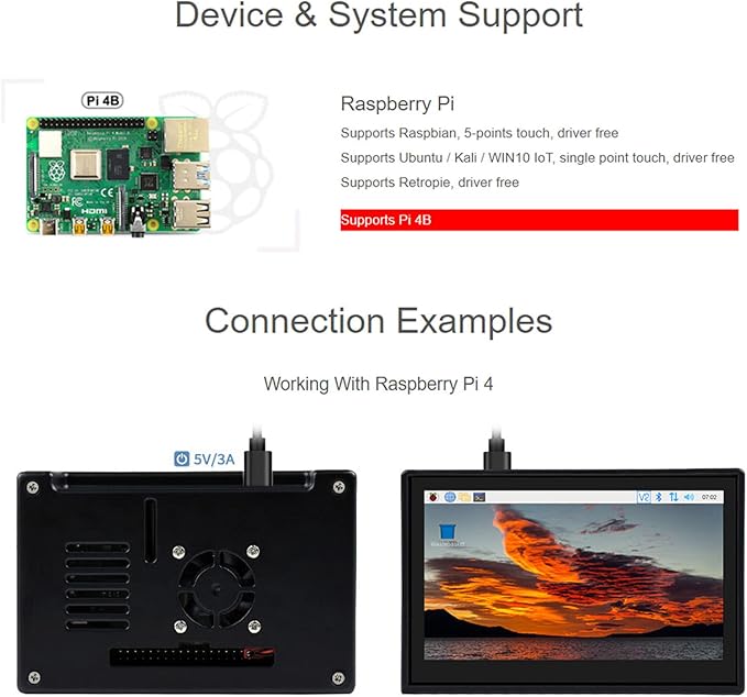 Waveshare 4.3 Inch Touch Screen DSI LCD with Case for Raspberry Pi 4B 800×480 Resolution Monitor IPS Capacitive Screen Support Raspbian/Ubuntu/Kali/Retropie/WIN10 IoT