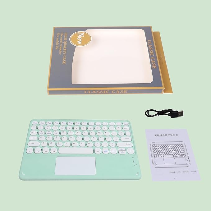 Wireless Bluetooth Keyboard10 inch Portable Rechargeable Keyboard with Touchpad Ultrathin BluetoothKeyboard for iOS/Android/Windows Tablet Computer and Phone Universal(Green)