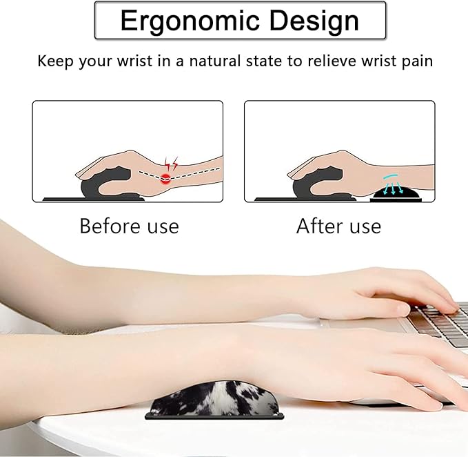 Large Gaming Mouse Pad 31.5x11.8 in Extended Computer Mouse Mat with Non-Slip PU Base Ergonomic Memory Foam Keyboard Wrist Rest for Work &amp Gaming Office Desk Pad Black White Cowhide Fur
