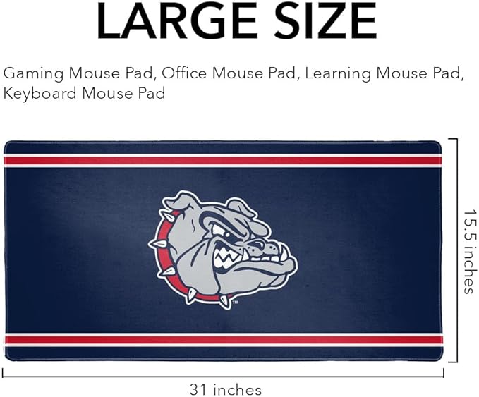 Gonzaga University Primary Logo Stripes Large Gaming Mouse Pad with Stitched Edges Non-Slip Base for Gamer Home and Office 31.5 x 15.11