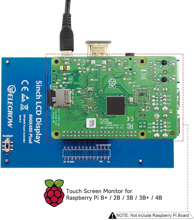 ELECROW 5-Inch Resistive Touch Screen TFT LCD Display 800x480 HD Resolution Compatible with Raspberry Pi 5/4/3/2B/Zero Banana Pi Jetson Nano Windows 11/10/8/7