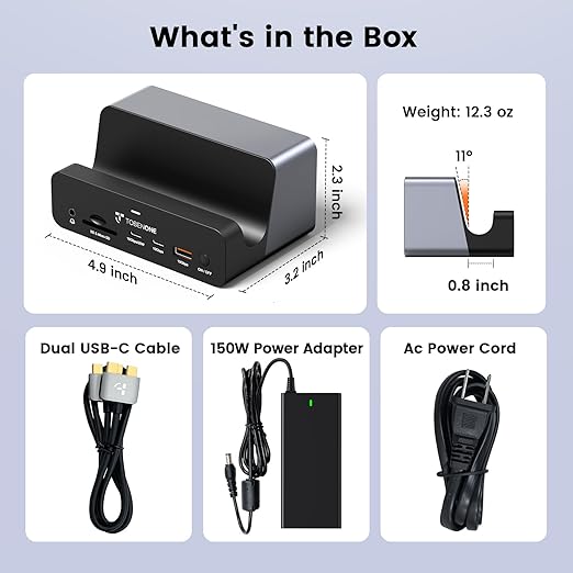 TobenONE 18-in-2 MacBook Docking Station Dual Monitor 4K@60Hz 150 Power Adapter 20W Charging USB C Docking Station with 2 HDMI&ampDP 7 USB 2.5Gbps Ethernet 2 Audio Dock Stand for MacBook Pro
