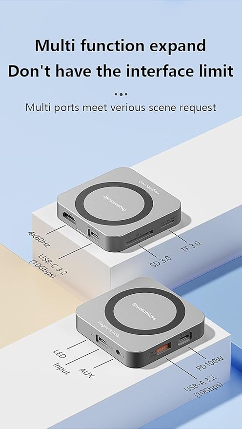 8-in-1 Magnetic Docking Station for M.2 NVME SSD - 4K HDMI PD100W Charging Type-C 3.2 Hub for Laptops Tablets &amp Phones