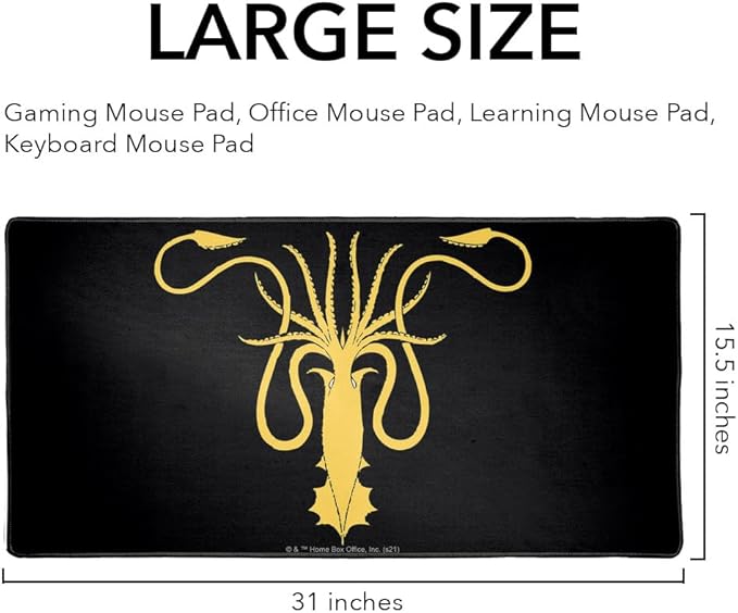 Game of Thrones Greyjoy Sigil Large Gaming Mouse Pad Desk Mat with Stitched Edges Non-Slip Base for Gamer Home and Office 31.5 x 15.7