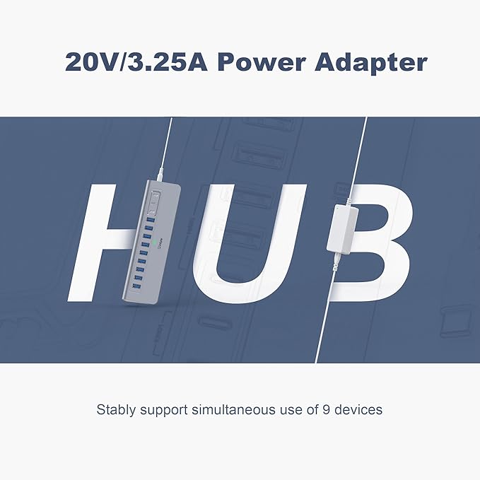 Powered USB Hub 10Gbps intpw YH9AC 12-Port USB Splitter with USB A/USB C 3.2 4 USB 3.0 2 PD 45W Charging Ports 65W Power Adapter + 3.3FT Cable Aluminum USB Extender Hub for Laptop/PC/iPhone 16/15