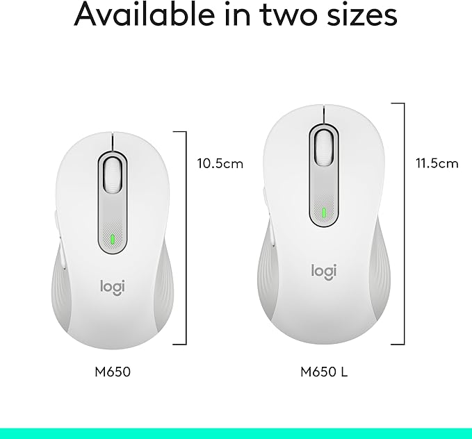 Logitech Signature M650 Wireless Mouse - for Small to Medium Sized Hands 2-Year Battery Silent Clicks Customizable Side Buttons Bluetooth for PC/Mac/Multi-Device/Chromebook - Off White