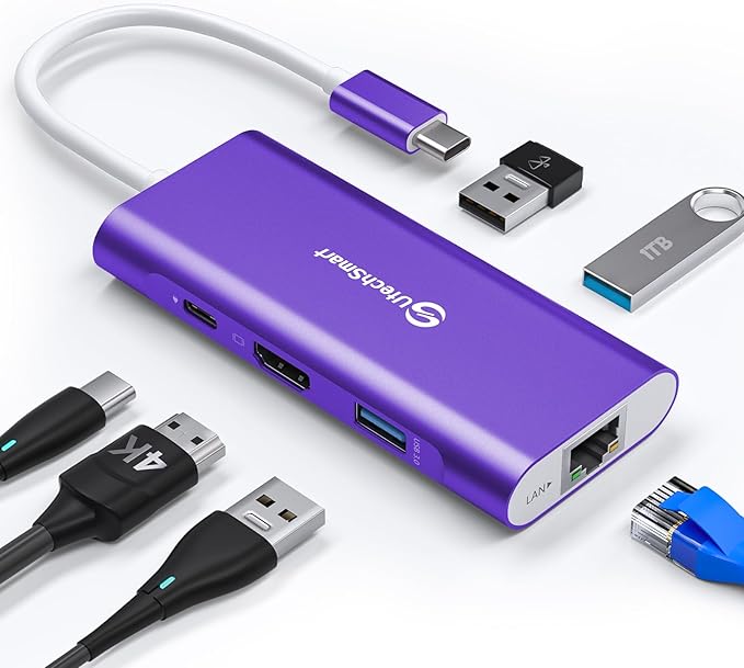 UtechSmart USB C Hub Ethernet Multiport Adapter 6 in 1 USB C to HDMI Dock Compatible for MacBook Pro/Air Chromebook Dell XPS HP and Type C Devices Dark Purple