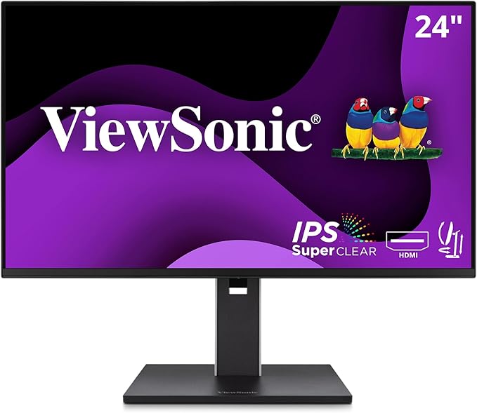ViewSonic VG2451 24 Inch IPS 1080p Ergonomic Monitor with Full Adjustability 100Hz 4-Port USB Hub HDMI DisplayPort and USB C Inputs for Home and Office