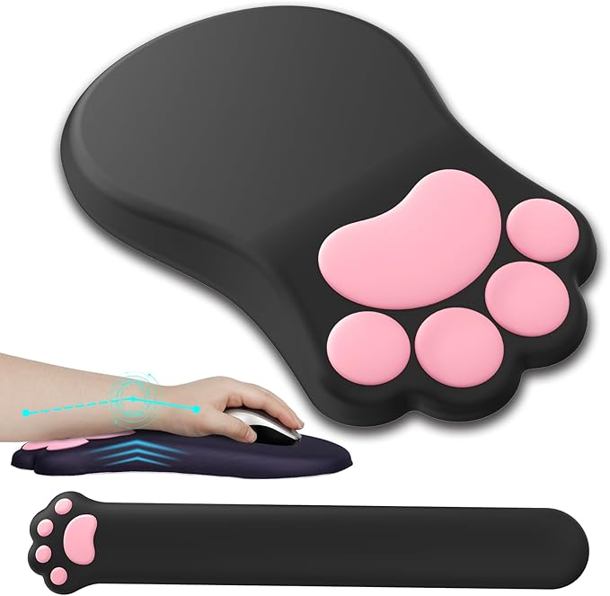 L-SPOUTTO Ergonomic Mouse Pad with Wrist Rest and Keyboard Wrist RestCute Comfortable Computer Mouse Pad Wrist Support Pain Relief Mousepad with Non-Slip PU Base for Desk Laptop Gaming OfficeBlack