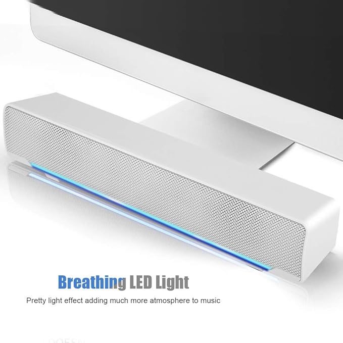USB Speaker Bar Computer Speaker for Desktop Laptop PC Speaker Small Soundbar with AUX/USB Connection Portable Mini Sound Bar(White)