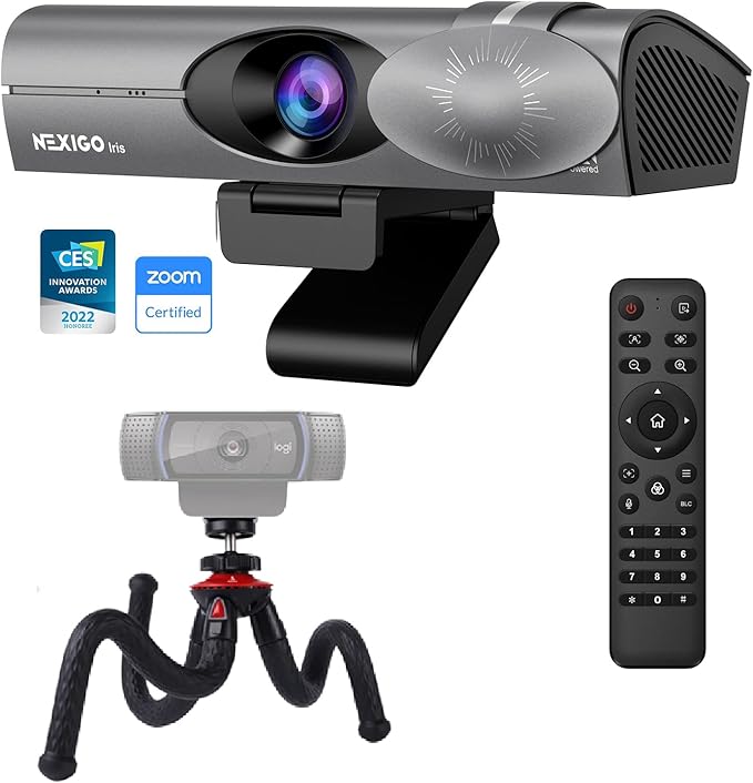 NexiGo Iris Kits 4K AI Webcam with 1/1.8 Sony_Sensor Onboard Flash Memory HDR PiP DSLR-Style Control Flexible Camera Tripod Stand Auto Framing/Tracking for Zoom/Teams/OBS and More