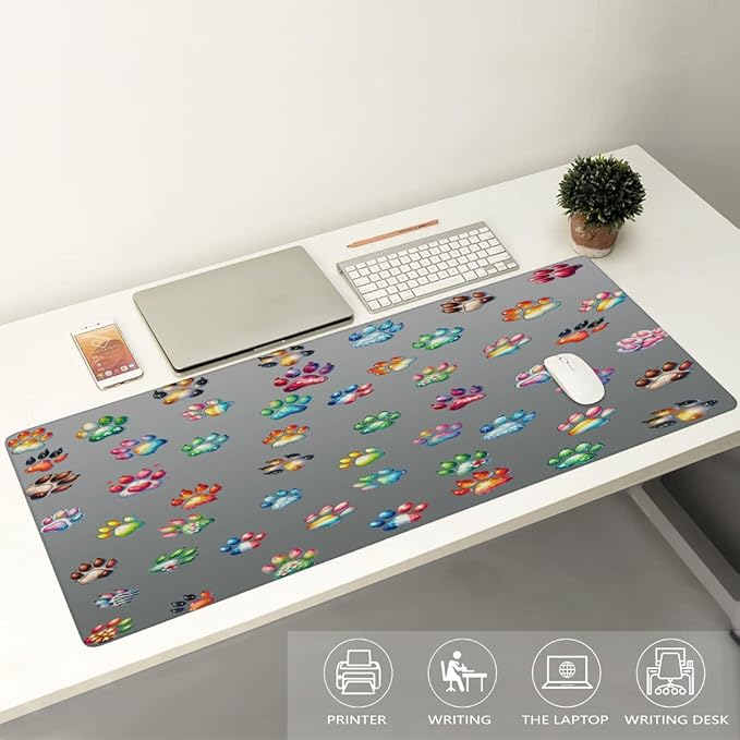 Large Cute Gray Paw Mouse Pad Waterproof Computer Extended Desk Protector Mat Non-Slip Rubber Base Mousepad for Office Computer Keyboard Laptop and Home Desk Mice Pad35.4x15.7 in