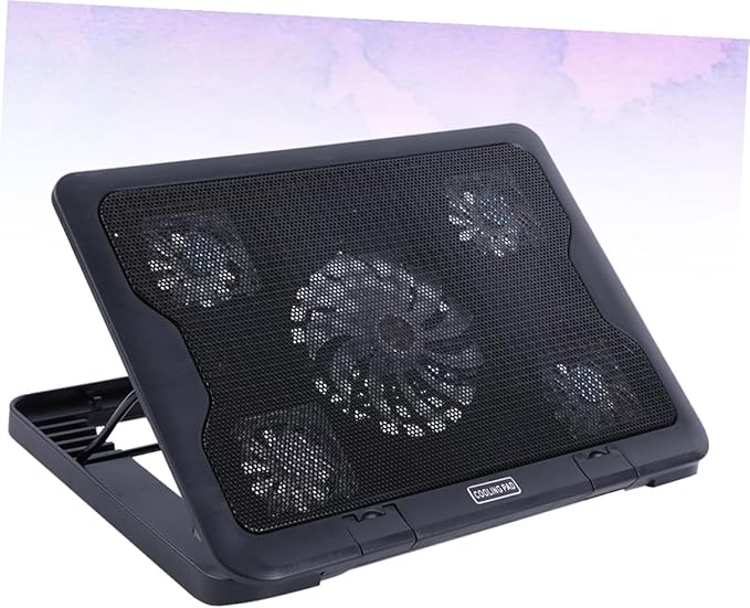 TEHAUX Laptop Cooling Pad with 5 Fans USB Cooling Device Adjustable Stand for Notebook and Gaming Laptops Black Non-Slip Base Cooler Mat