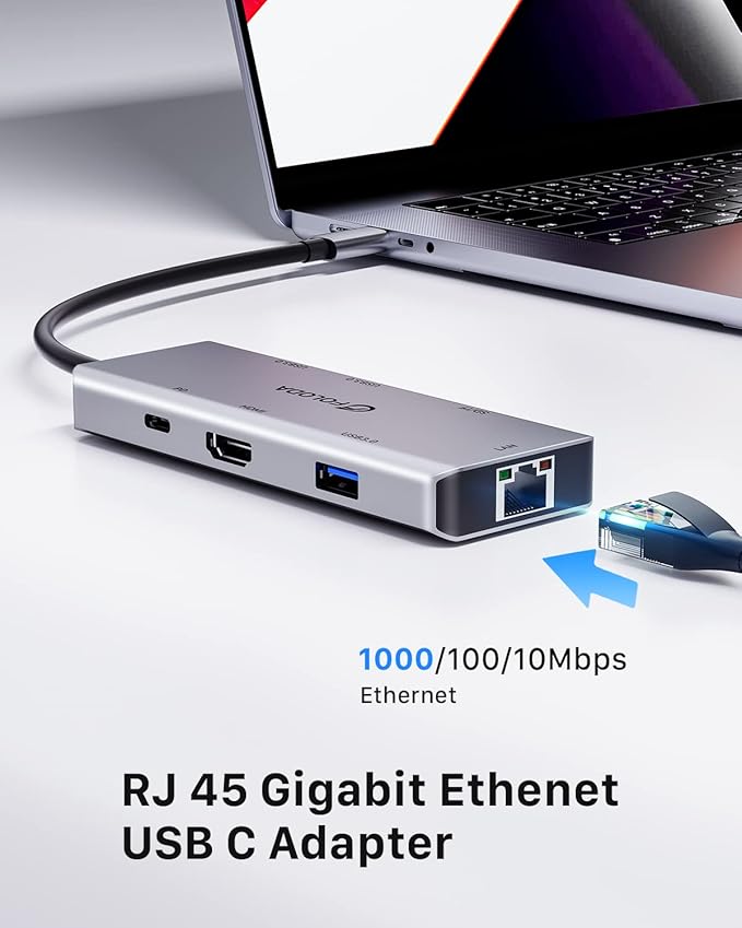 USB C HUB HDMI 4K@60Hz 8-in-1 Docking Station Multiports USB C Adapter with Gigabit Ethernet PD 100W 3*USBA 3.0 TF/SD USB C Dock Compatible for MacBook Pro/Air iPad Pro iPhone 15 Dell etc.