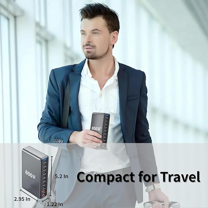 800W USB C Fast Charger Block 10 Ports GaN III USB Chagring Station Dual 140W PD PPS HUB for Multiple Devices Laptop Adapter Compatible with MacBook Pro/Air iPad iPhone Pro Max Galaxy Dell HP