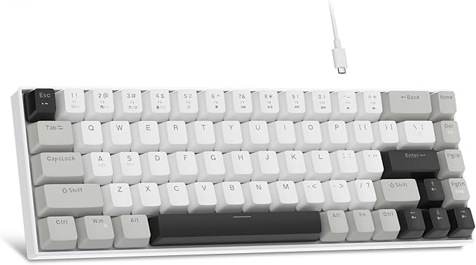 MageGee Portable 60% Mechanical Gaming Keyboard MK-Box LED White Backlit Compact 68 Keys Mini Wired Office Keyboard with Red Switch for Windows Laptop PC Mac - Grey