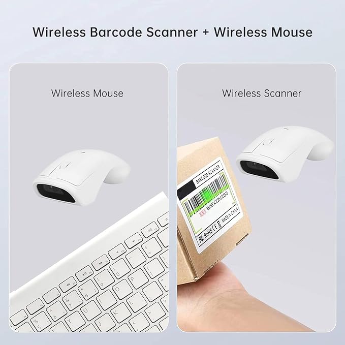 New Wireless Mouse Barcode Scanner 2-in-1 Design 2D Handheld Barcode Scanner with Wireless Mouse Functions for POS SystemStoreSupermarket Warehouse.(Black)