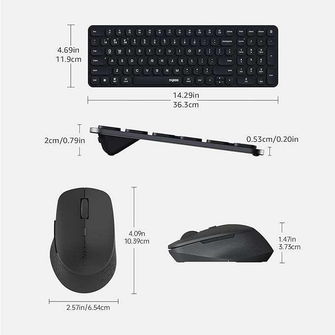Rapoo Wireless Keyboard and Mouse Combo Blade-Series E9310M 99-Key Ultra-Thin Keyboard and M300G Silent Mouse Support 4 Devices Quiet Compact Battery Powered for Windows/Mac/Linux/Chrome