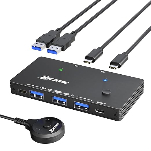 USB 3.0 Switch for 2 USB C Laptop KCEVE USB 3.2 10Gbps 2 in 4 Out USB C Switcher for 2 PC Share 4 USB Devices Printer Scanner Mouse Keyboard with 2 USB C-C cables KCC204DZUS