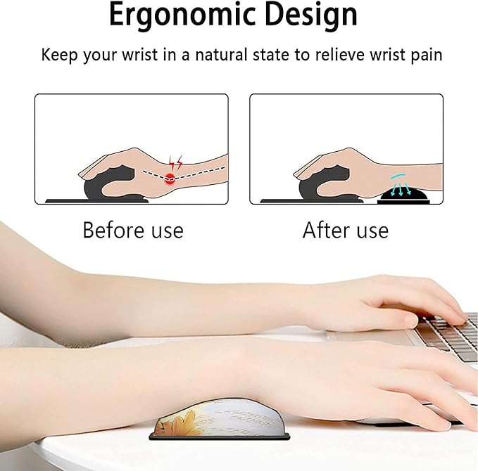 Large Mouse Pad with Mouse Wrist Rest 31.5x11.8 in Extended Mouse Mat Non-Slip PU Base Ergonomic Memory Foam Wrist Rest for Work &amp Gaming Writing Pad Sunflowers Farmhouse Cow Office Desk Pad