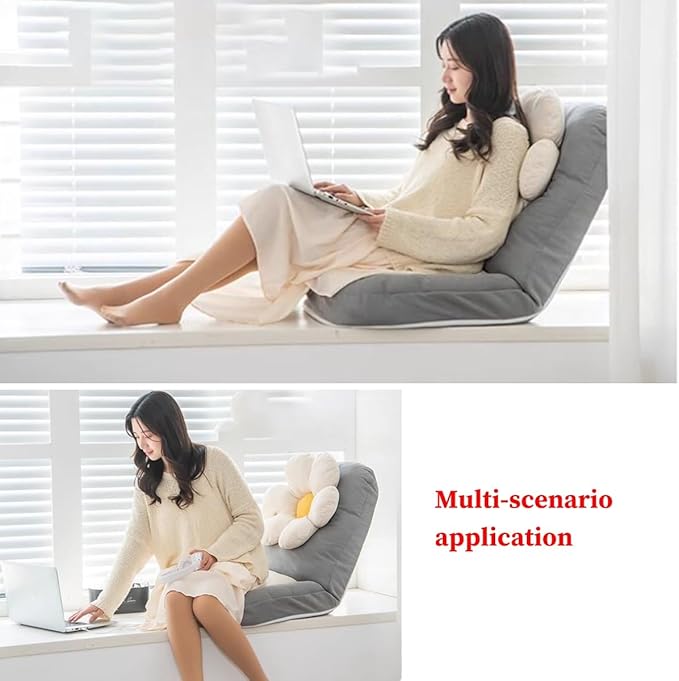 GIZNXBA Floor Chair Adjustable Foldable Floor Lazy Sofa with Pillow Folding Floor Gaming Chair with 5 Adjustable Positions Meditation Floor Chair for Home Office Reading Watching(/Beige A)