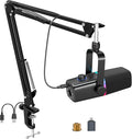 ZealSound XLR/USB Dynamic Microphone for Gaming PodcastMic for iPhone Phone PC Computer Gaming Streaming Microphone with RGB LightMute ButtonMic GainHeadphones JackBoom Arm StandSinging YouTube