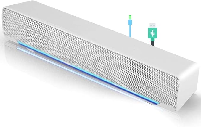 Speaker Mini Speaker USB Speaker PC Stereo Lightweight Wired LED Soundbar Speaker Soundbar Soundbox 3.5mm Audio Jack Compatible with PC Computer Tablet TV for Office Home Home Theater