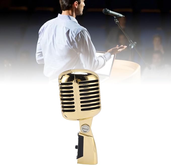 ASHATA Retro Dynamic Microphone for Podcast Recording Cardioid Pickup Mic for Vocals Noise and Vibration Damping Angle Adjustable PC Computer Mic for Singing Stage Home KTV