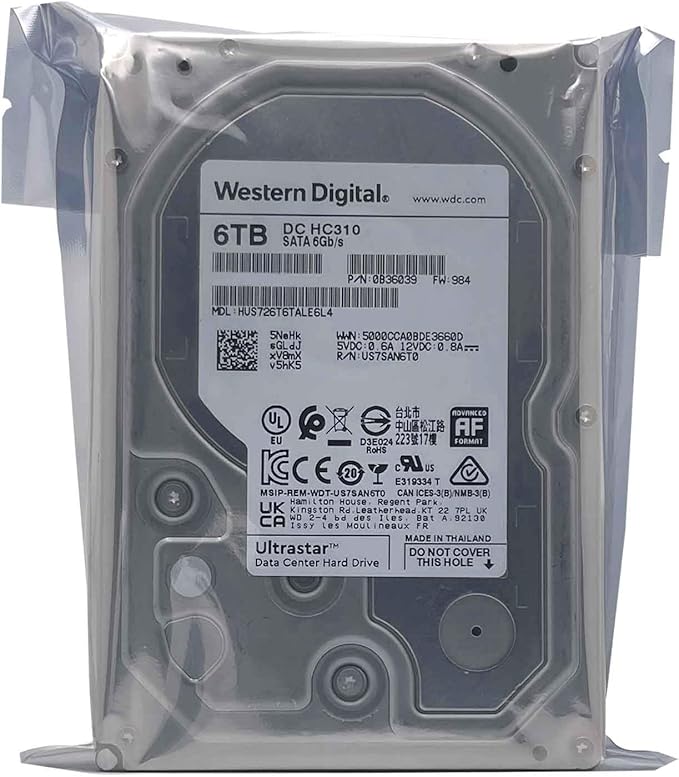 Western Digital 6TB Ultrastar DC HC310 SATA HDD - 7200 RPM Class SATA 6 Gb/s 256MB Cache 3.5inch - HUS726T6TALE6L4 (Renewed)
