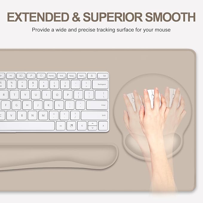 4 PCS Mouse Pad Desk Mat Protector Keyboard Wrist Rest + Comfortable Mouse Pad Wrist Rest +Coaster Large Gaming Mousepad for Computer Laptop 35.4X 15.7 Deskpad for Office Home I Apricot