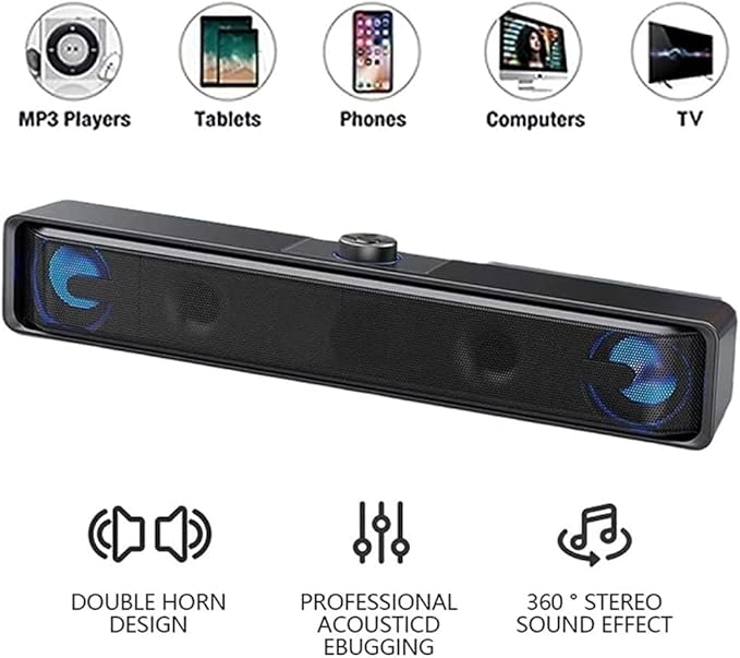 Computer Speakers PC Speaker for Desktop Desk Computer Sound Bar 3.5mm Aux-in Connection USB Powered for Laptop Monitor