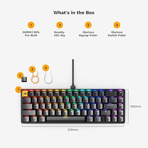 GLORIOUS Gaming GMMK 2 - TKL Mechanical Keyboard - Custom 65% Keyboard - Compact -Hotswap w/Cherry Mx Style Switches - Incl. Double Shot Keycaps &amp Linear Switches - PC Gaming Setup Accessories